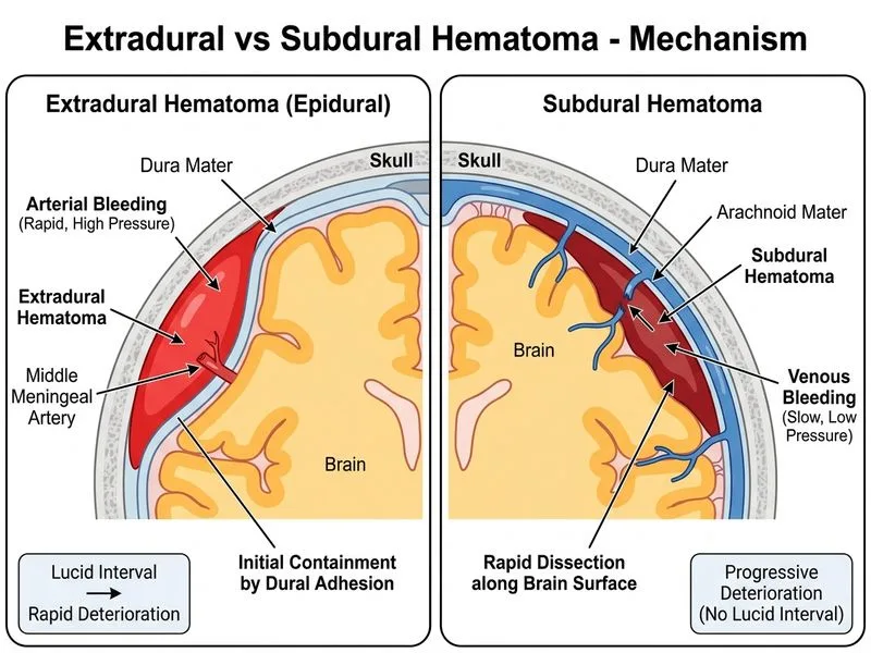 Extradural vs Subdural Hematoma diagram