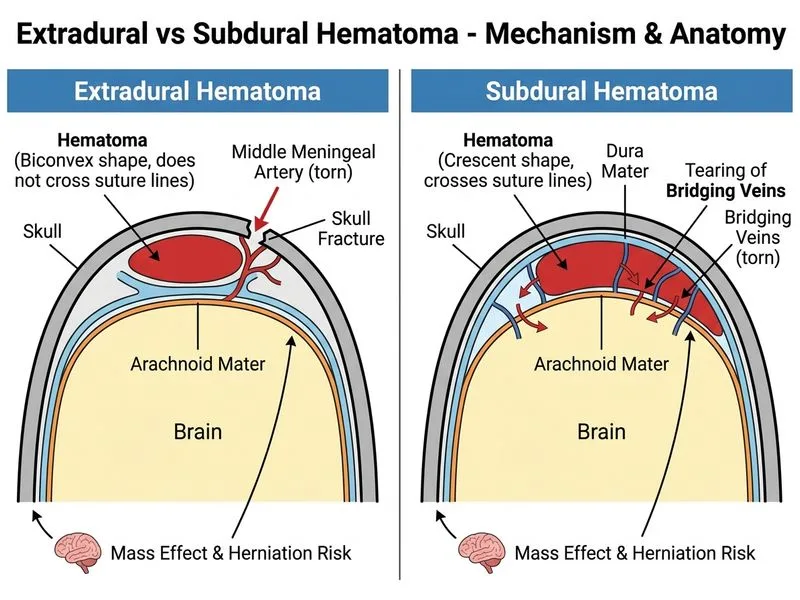 Extradural vs Subdural Hematoma diagram