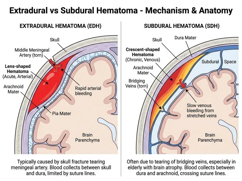 Extradural vs Subdural Hematoma diagram