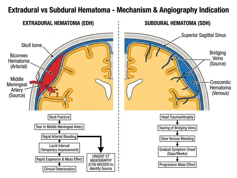 Extradural vs Subdural Hematoma diagram