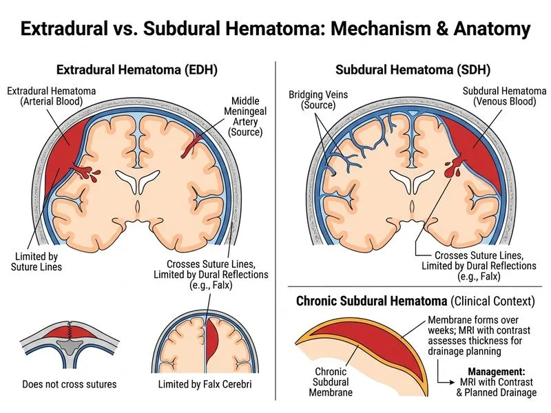Extradural vs Subdural Hematoma diagram