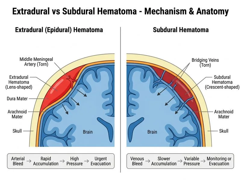 Extradural vs Subdural Hematoma diagram